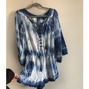 American Eagle Blue Tie-Dye Romper